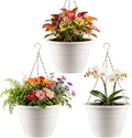 Hanging Planters 11 Inch, 3 Pcs Flower Pots with Drainage Hole, Self Watering Hanging Basket for Indoor Outdoor Plants, Decor, White