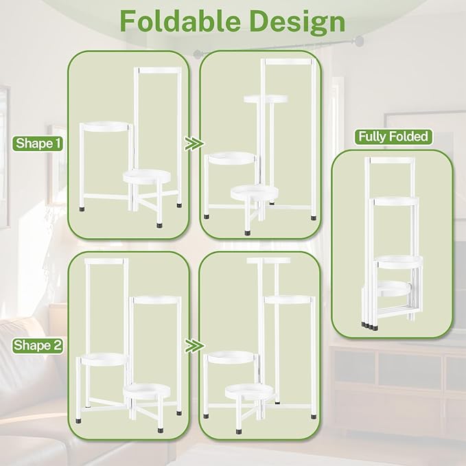 iDavosic.ly Plant Stand Indoor Outdoor, 4 Tier Corner Metal Flower Display Holder Shelf, Easy Assembly Folding Tall Orchid Rack for Patio Balcony Porch Garden Living Room House, White