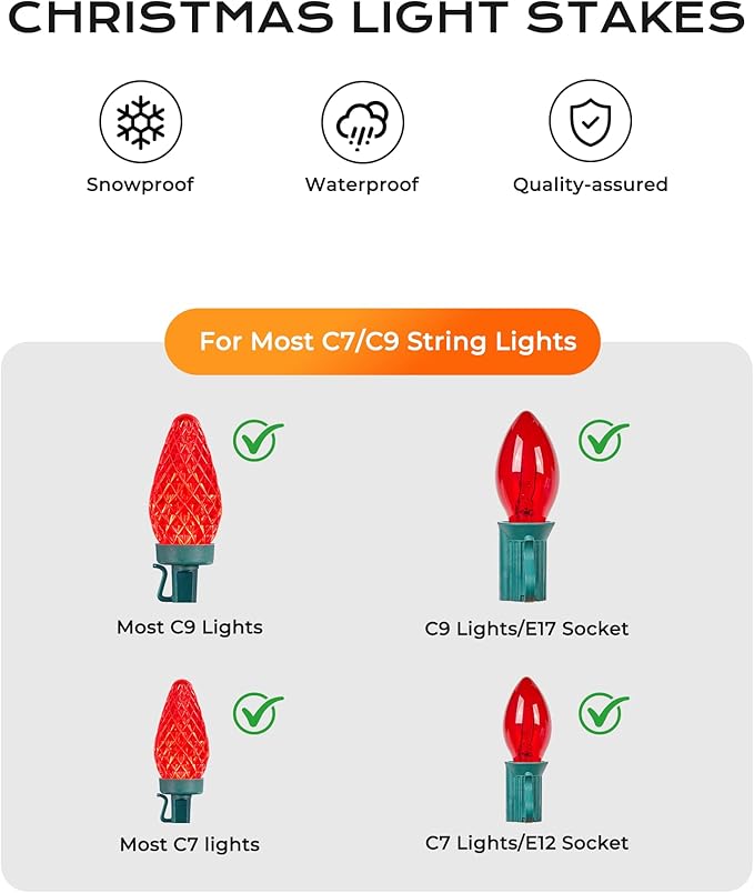 200-Pack Plastic Light Stakes, 5.5 Inch Christmas Yard Stakes for C7 C9 Christmas Lights Outdoor, Universal Light Stakes for Outdoor Holiday Lights, Green