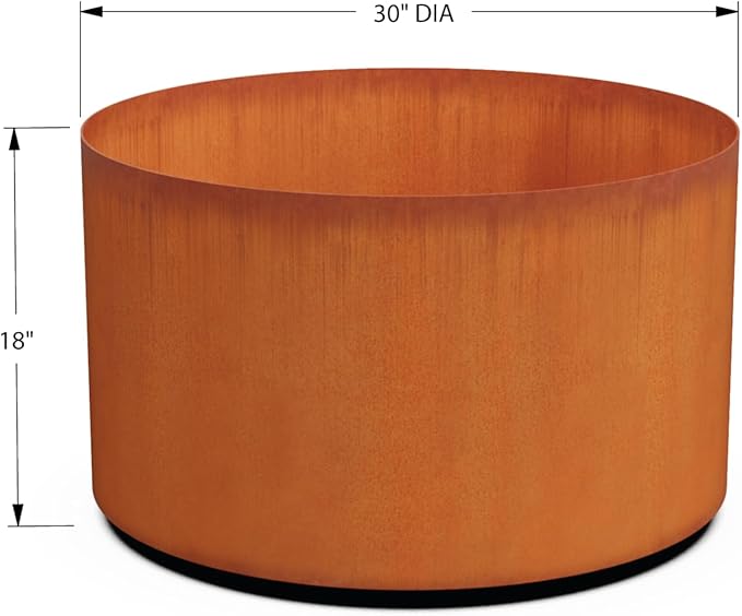 Plantercraft Corten Steel Planter - 30" Dia x 18" H Large Round Planters for Outdoor Plants - Heavy Duty Extra Large Outdoor Planters for Modern Patio & Garden Decor