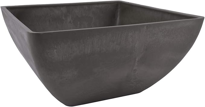 PSW Pot Collection 12x6 inch Plastic/Stone/Wood Composite Square Planter – No Drainage Hole (Drillable), Modern Indoor/Outer Pot for Flowers, Foliage, Succulents, Fairy Gardens, Dark Charcoal