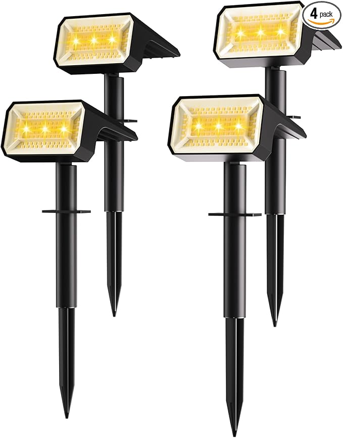Fabrito Solar Spot Lights Outdoor 4 Pack, [108Leds, 4 Modes] Auto On/Off Spotlights, IP67 Waterproof Landscape Lights for Tree, Yard, Patio, Pool, Pathway, Driveway, Warm White
