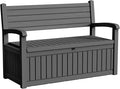 80 Gallon Outdoor Storage Bench Deck Box Waterproof Lockable,Outdoor Storage Furniture for Patio,Garden and Porch,Tools and Cushions（ Black Stripe）