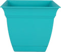 The HC Companies Eclipse Square Plastic Planter w/Attached Saucer - Outdoor & Indoor Plant Pot with Drainage Holes - Lightweight, UV-Resistant Plastic Pots for Plants (10" Teal, Pack of 1)