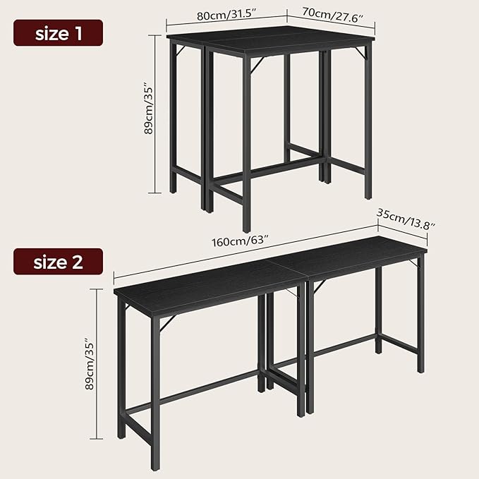 Narrow Bar Table, 63-Inch Pub Table for Dining Room, Counter Bar Tables with Sturdy Metal Frame, Connectable Bar Table, Multifunctional Console Table, Black BTBK1601