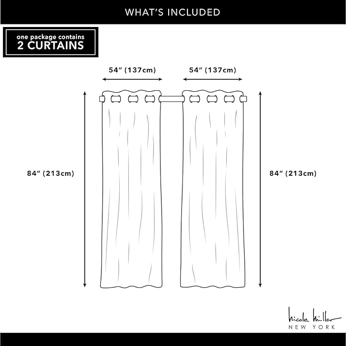 NICOLE MILLER NEW YORK Canvas Indoor/Outdoor Grommet Top Curtain Panel Pair, 54"x96", Turk Teal