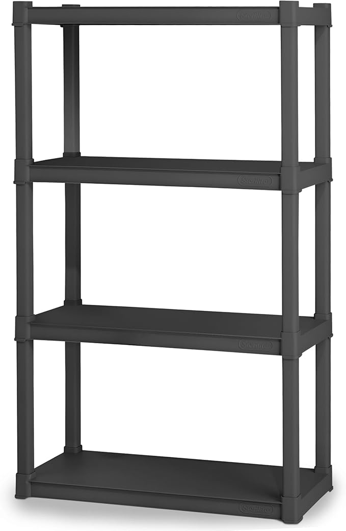 Sterilite 2-Pack 4 Shelf Unit, Heavy-Duty Shelving Storage and Utility Rack - Standing Plastic Organizer Shelves for Kitchen, Bathroom, and Garage