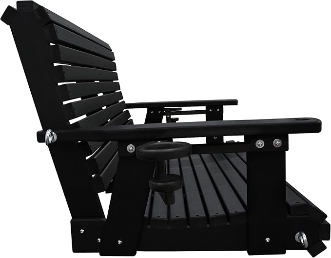 HDPE Porch Swing with 18/8 Stainless Steel Bolts, Ergonomic Design, Ultra Weather-Resistant, Heavy Duty 1200 LBS, for Outdoor Patio Garden Yard (Darknight Black)