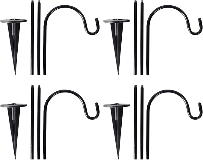CALIDAKA 4 Pack Multi-Purpose Shepherds Hooks Outdoor Iron Shepherd Hook with Base Adjustable Heavy Duty Garden Hanging Stake for Lanterns Solar Light Plant Hanger Wedding Decor