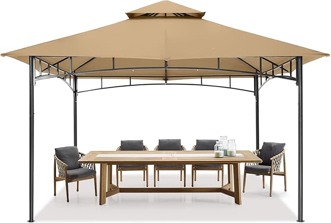 MASTERCANOPY Outdoor Garden Gazebo for Patios with Stable Steel Farme (11x11,Beige)
