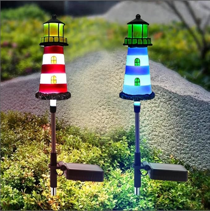 Lighthouse Outdoor Solar Lights, 2 Packs Outdoor Waterproof, Solar Trail Lights Decor Your Garden Lighthouse, Flower beds, Patio Lights walkways Garden Decor for Outside