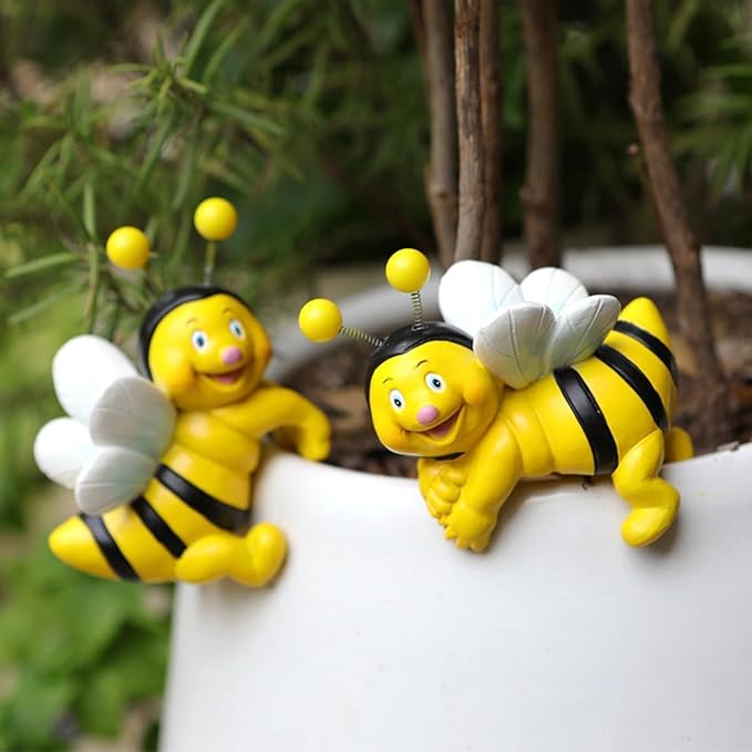 2-Piece Set Bees Pot Huggers for Planters, Climbing Bee Flower Pot Hugger, Hanging Plant Decorations for Pots, Cute Plant Pot Decorations for Home Garden Patio Fence Lawn Yard (Bee)