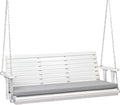 VINGLI Heavy Duty 880 LBS Patio Wooden Porch Swing Outdoor with Extra Cushion, Farmhouse Hanging Bench Tree Swing with Adjustable Chains for Yard | Garden | Lawn | Balcony (5 FT, White)