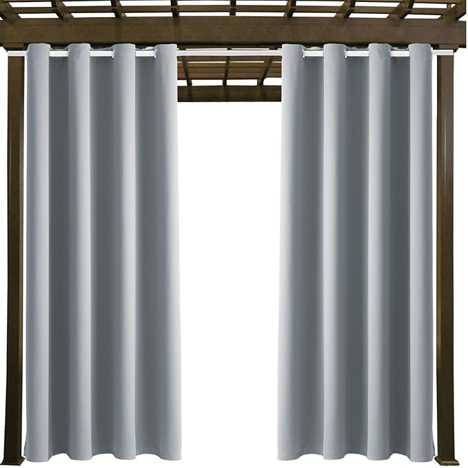 Waterproof Outdoor Curtain W52 x L63 - Grommet Top Sunlight Blocking Window Treatment Drapes Blackout Curtains for Home Bedroom Living Room Outdoor Patio Porch Pergola (Light Gray, 2 Panels)