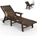 Patio Chaise Lounge Chair, Oversized Lounge Chair Outdoor with 5 Positions, HDPE, Patio Lounge Chair with Wheels & Cup Holder for Pool, Deck, Poolside,Brown