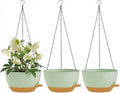 Hanging Planters, 3-Pack 10 Inch Self-Watering Pots with Drainage Holes and Chains, Matte Plastic Planters for Indoor/Outdoor Plant（Green Brown）