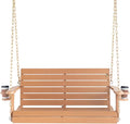 VINGLI Heavy Duty 1600 LBS HDPE Porch Swing Outdoor with Rotatable Cup Holder, 4 FT Patio Bench Swing with Adjustable Chains, 2 Person Hanging Porch Swing Chair for Porch, Yard, Tree, Garden - Teak
