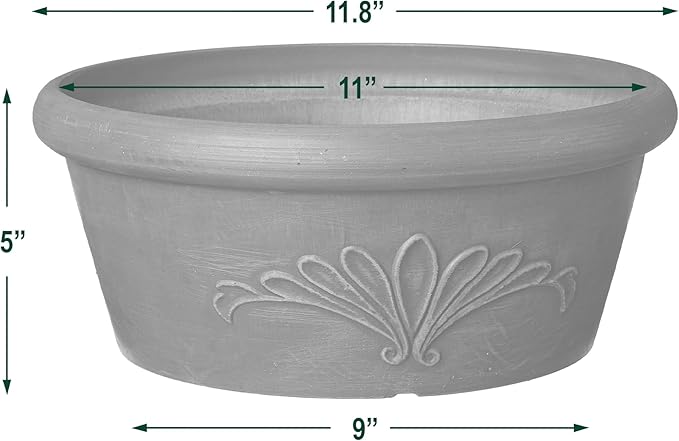 PSW Pot Collection TA30DC 12-inch Plastic/Stone/Wood Composite Bulb Pan Planter – No Drainage Hole (Drillable), Shallow Indoor/Outer Pot for Succulents, Bonsai, Fairy Gardens, Herbs, Dark Charcoal