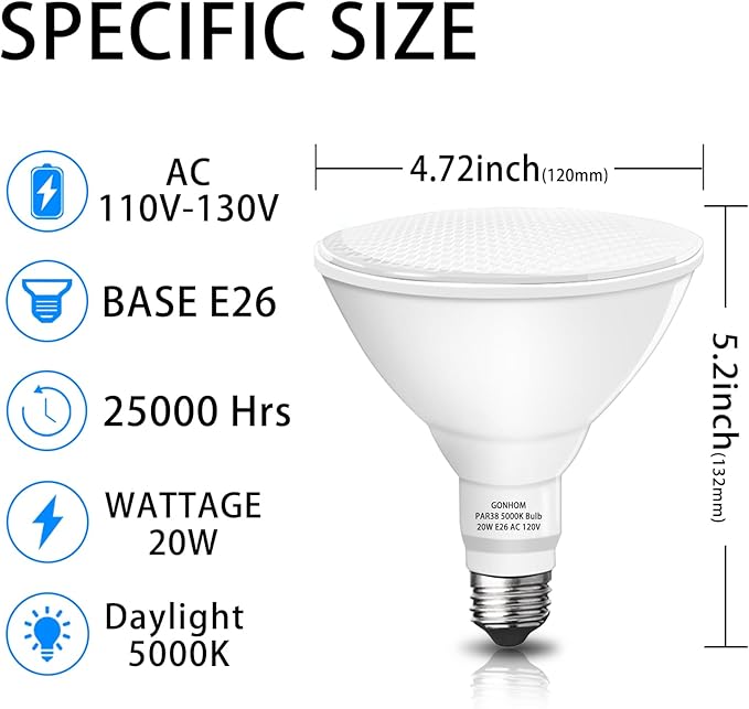 Par38 led Flood Lights Outdoor Light Bulb,Dimmable 1800LM,20W Replace up to 200W,Outdoor Flood Light Bulbs for Backyard,Garage,Porch,Garden,2 Pack 5000K Daylight