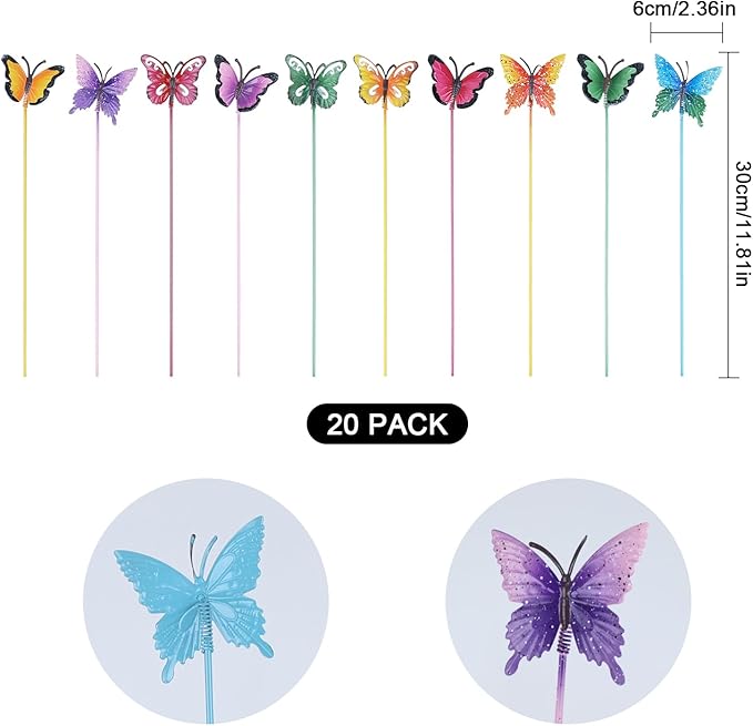 hogardeck Garden Decor for Outside, Set of 20 Metal Butterfly Decorative Garden Stakes for Spring Decor, Yard Art Garden Decorations for Outdoor Lawn Pathway Patio