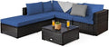 Tangkula 6 Piece Patio Furniture Set, Outdoor Deck Lawn Backyard Durable Steel Frame PE Rattan Wicker Sectional Sofa Set, Conversation Set with Coffee Table (Navy)
