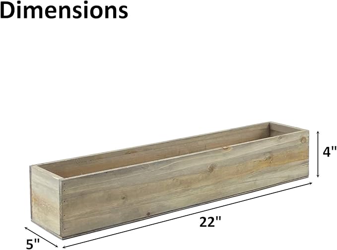 CYS EXCEL Rectangle Wood Planter Box with Removable Plastic Liner (H:4" Open:22"x5") | Multiple Size Choices Wood Rectangular Planter | Indoor Decorative Window Box