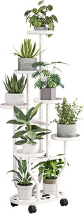 Plant Stand with Wheels 6 Tier Metal Flower Shelf for Indoor Outdoor Corner Multiple Plants Holder Rack for Bedroom Living Room Garden Balcony Yard White (White, 6 Tier)