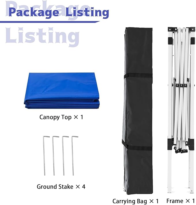 Canopy Tent, 10X10 FT Pop Up Canopy Outdoor Instant Tent Slant Legs with Carrying Bag, Portable Gazebo Shelter for Patio Deck Garden and Beach - 8X8 FT Canopy Cover, Blue