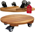 Idzo 2pack 12inches Wood Plant Caddy with Wheels Heavy Duty, 264 Lbs Capacity, Acacia Hardwood Plant Dolly, Plant Stand with 360° Lockable Wheels for Plant Pots, Heavy Objects Hauling - Natural Wood