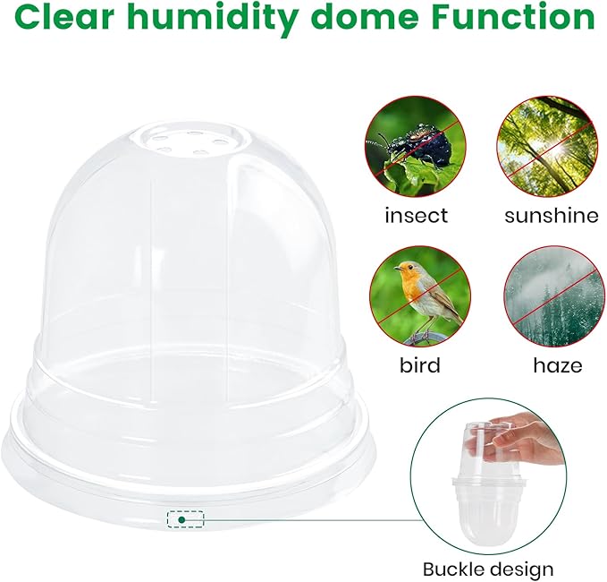 36 Packs 5/4/3.5 Inch Clear Nursery Pots with Humidity Domes, Transparent Plant Pots with Drainage Holes, Variety Pack Seedling Pots for Vegetable Propagation, Root Cutting, Seed Starting