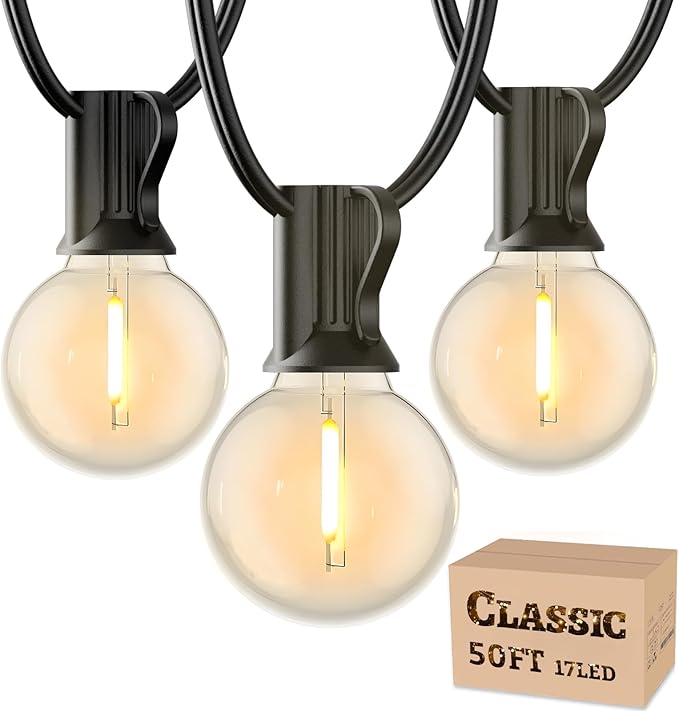 RTTY Classic Series Outdoor String Lights 50 FT Globe LED Patio Lights with G40 Plastic Bulbs,Waterproof Shatterproof Dimmable Connectable Hanging for Backyard Porch Balcony Party Cafe Deck Decor