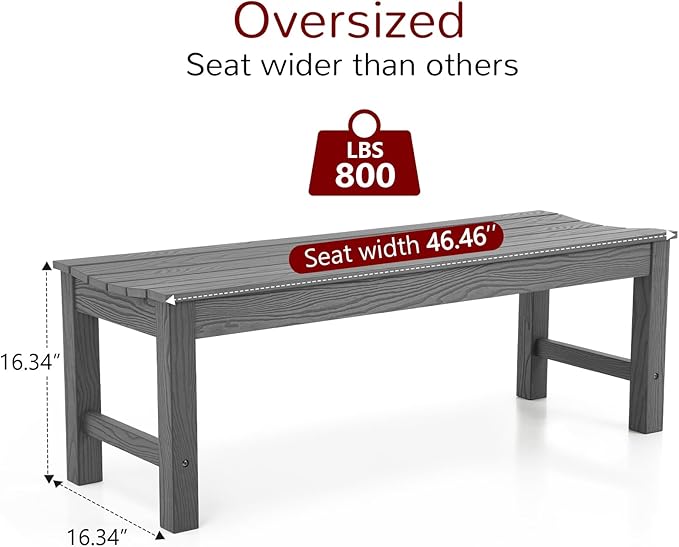 Stoog Outdoor Bench, 2-Person Outdoor Poly Lumber Backless Bench, Weatherproof Garden Bench, Never Rot or Fade, Suit for Church, Backyard, Porch and Park, Grey