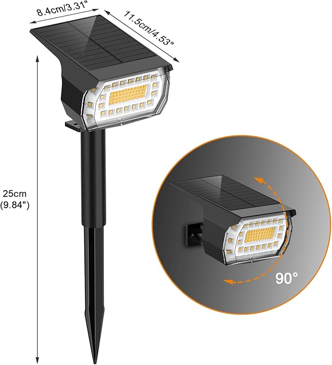LANSOW Solar Spot Lights Outdoor, [2 Pack/76 LED] 2-in-1 Solar Landscape Spotlights, 3 Modes IP65 Waterproof Dusk to Dawn Solar Powered Flood Wall Lights for Outside Yard Garden Path(Warm White)