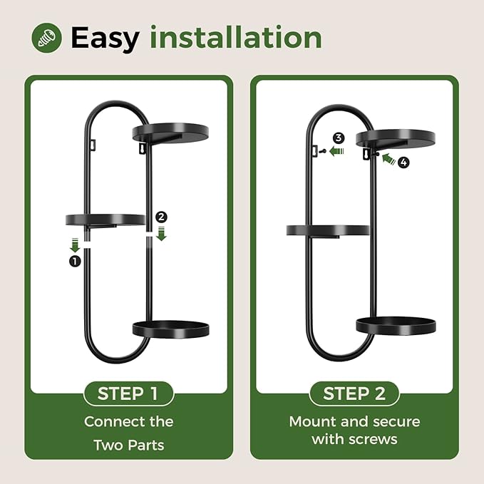 Wall Plant Holder 3 Tier Window Plant Shelves Metal Plant Wall Hanger for Indoor Plants Hanging Small Wall Shelf Living Room Balcony Black