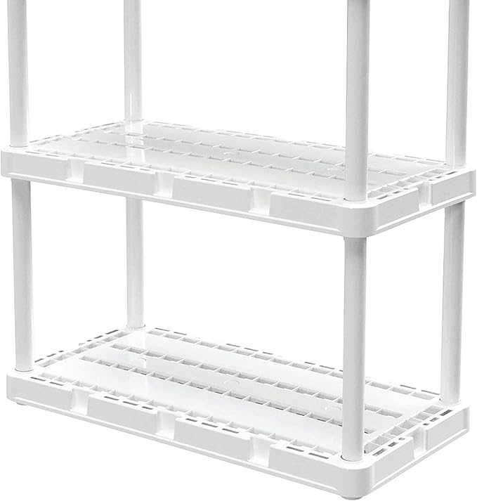 Gracious Living 4 Pack Light Duty Storage Shelves, Knect-A-Shelf 4-Shelf Ventilated Shelving Rack Organizer for Home, Garage, Basement & Laundry, White
