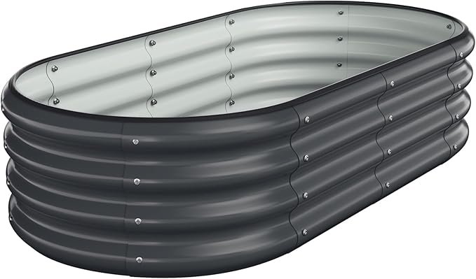 Galvanized Metal Raised Garden Bed Kit for Lightweight Planter Boxes Outdoor with Easy Assembly,4x2x1ft Oval Large Galvanized Gardening Raised Bed for Vegetables, Fruits, Flower,Black