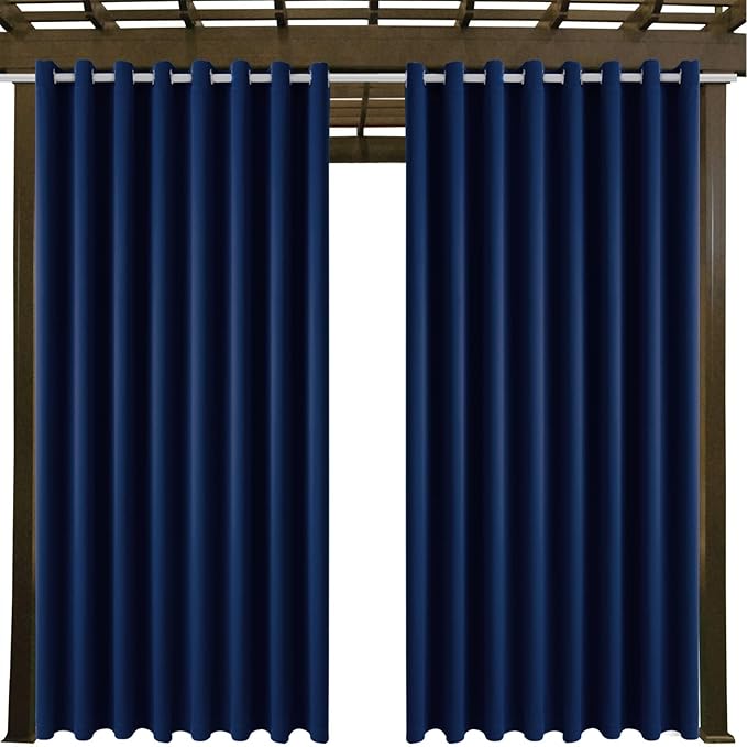 Waterproof Outdoor Curtain W105 x L95 - Grommet Top Sunlight Blocking Window Treatment Drapes Blackout Curtains for Home Bedroom Living Room Outdoor Patio Porch Pergola Cabana Gazebo (Navy)