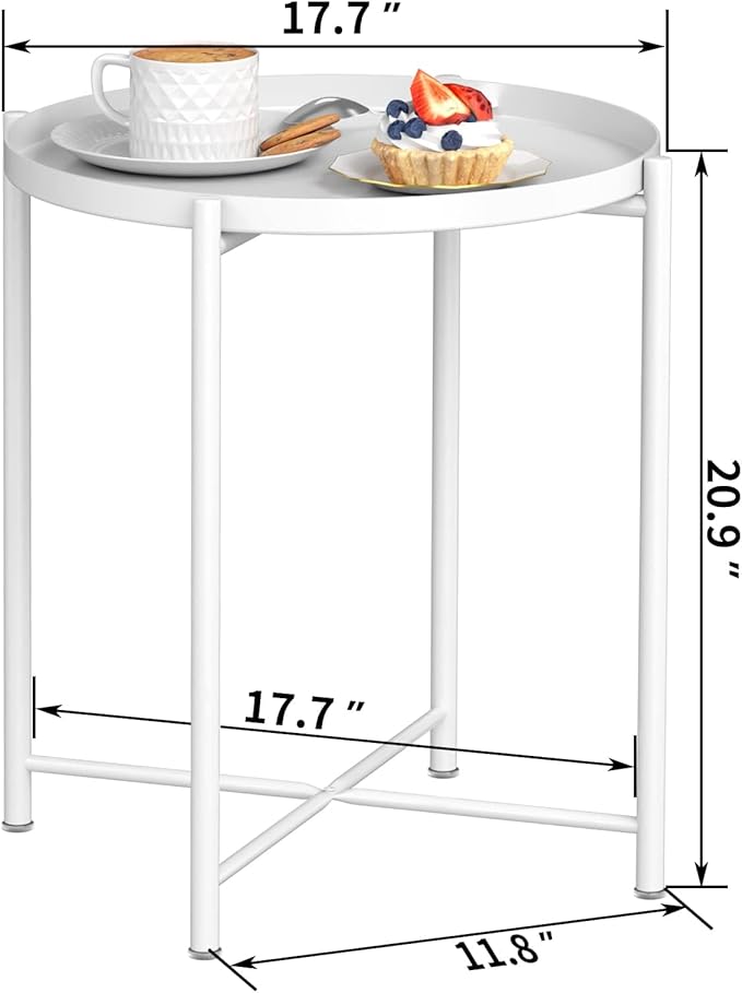 EKNITEY End Table,Folding Metal Side Table Waterproof Small Coffee Table Sofa Side Table with Removable Tray for Living Room Bedroom Balcony and Office