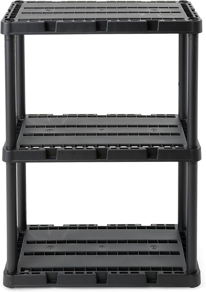 Gracious Living 3 Shelf Knect-A-Shelf Solid Light Duty Storage Unit 12 x 24 x 33" Organizer for Home, Garage, Basement & Laundry, Black