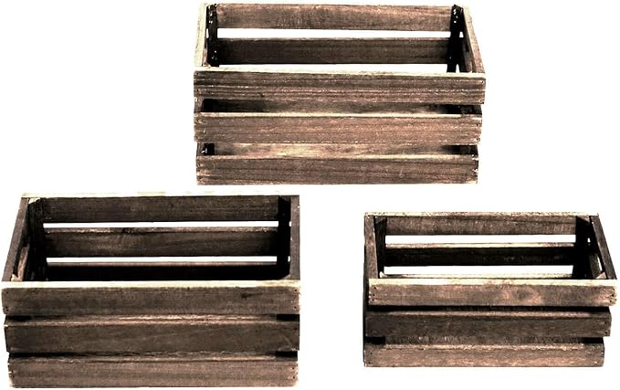 Efavormart Set of 3 Brown Rustic Wooden Nesting Crates with Built-in Handles, Decorative Farmhouse Storage Boxes and Display Containers for Wedding Decor and Storage