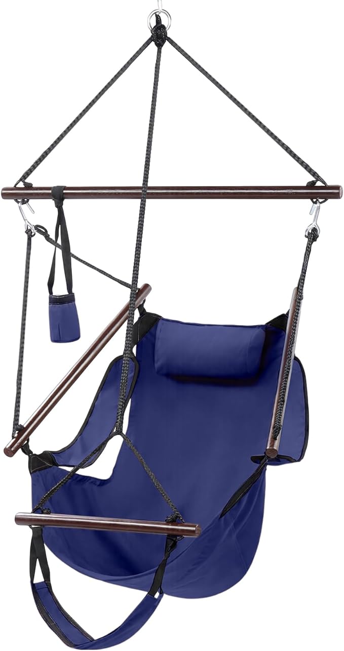 ONCLOUD Upgraded Unique Hammock Hanging Sky Chair, Air Deluxe Swing Seat with Rope (Navy Blue)