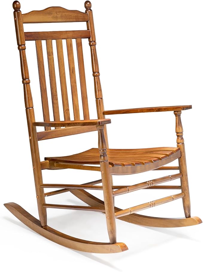 VINGLI Wooden Rocking Chair, Outdoor Chair with 450 lbs Support, Relaxing Rocker with Solid Wood High Back Seat Reclining Seat for Deck, Garden, Backyard, Porch, Indoor or Outdoor Use (Teak, 1PC)