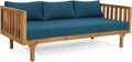 Merax Outdoor 3 Seater Daybed, Acacia Wood Day Bed Couch Sofa with Cushions for Patio Backyard, Garden, Blue
