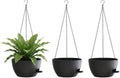 Hanging Planters, 3-Pack 10 Inch Self-Watering Pots with Drainage Holes and Chains, Matte Plastic Planters for Indoor/Outdoor Plant（Black）