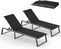 Aluminum Chaise Lounge Outdoor Set of 2, Foldable & Assembly Free Patio Pool Lounge Chairs 5-Position Recliner for Outside Poolside, Fully Grounded Legs Sun Lounger for Beach, Yard, Black