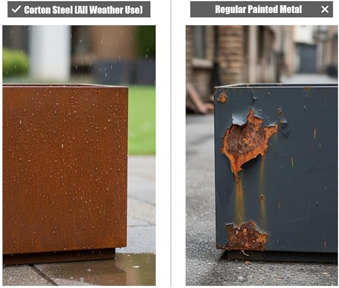 Decoroca Corten Steel Planter - Rectangular Metal Planter for Outdoor/Indoor - Rust-Resistant Large Décor for Patio&Garden - US-Design Naturally Rusting(Plants, Trees, Succulents)