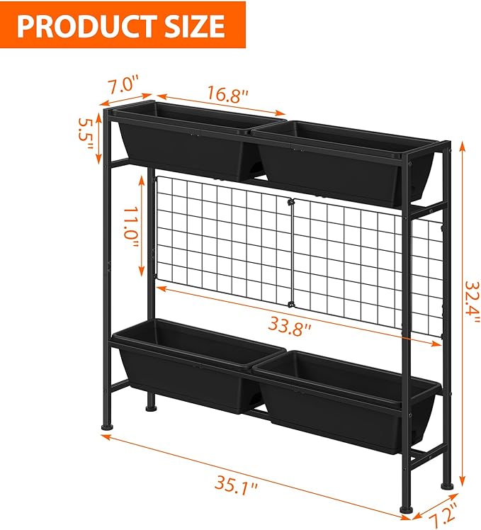 OYEAL Raised Garden Bed 32" Tall Elevated Planter Boxes with Trellis & Legs, Standing Herb Garden Planter Outdoor for Gardening, Vegetables, Flowers, Herbs, Backyard, Black