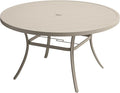 VICLLAX 50" Outdoor Round Patio Table with Umbrella Hole, All Weather Metal Round Outdoor Dining Table for Lawn Garden, 6-8 Person Table, Sandshell