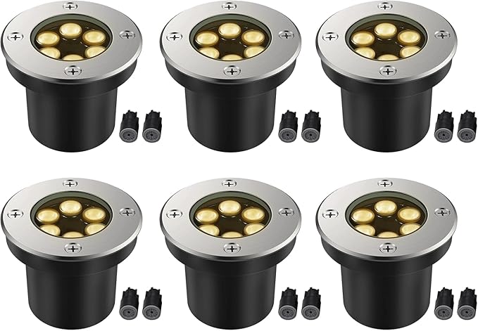 JESLED Outdoor Landscape Lights, 6W LED In Ground Well Lights, 12V 24V 3000K Warm White, IP67 Waterproof Low Voltage Landscaping Spotlight for Driveway Deck Step Yard Fence Garden Pathway (6 Pack)