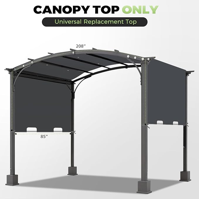 85'' x 208'' Universal Pergola Replacement Cover for Doubleton Steel Pergola L-PG080PST, Waterproof Sunshade Canopy Top for Patio Gazebo, Deck, Porch, Yard, Outdoor Cover Only (Grey)